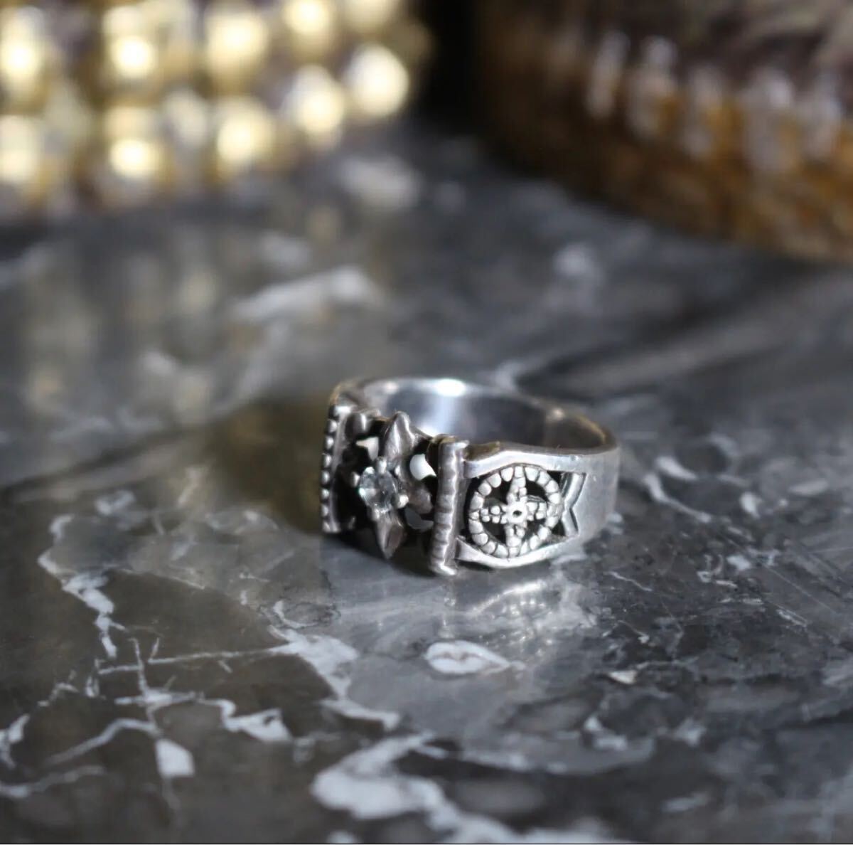 USA VINTAGE COLOR STONE METALWORK DESIGN SILVER RING/アメリカ古着カラーストーンメタルワークデザインシルバーリング