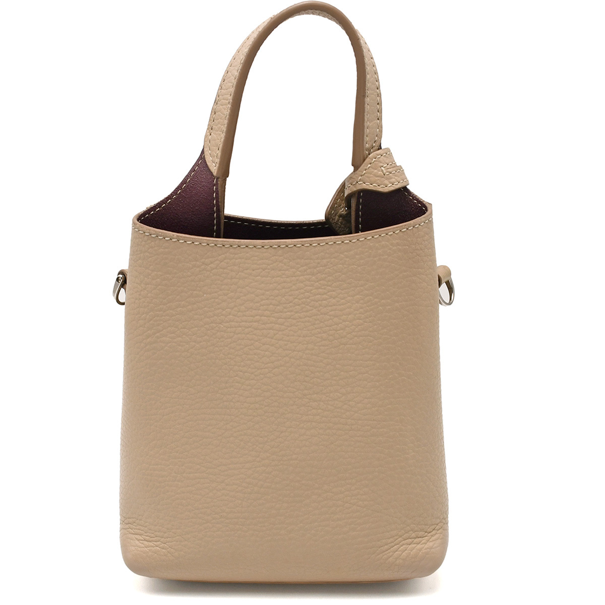 トッズ TOD'S ハンドバッグ マイクロ 2way ショルダーバッグ Tタイムレス XBWAPAT900 レザー ベージュ シルバー金具 Tチャーム 中古_画像2