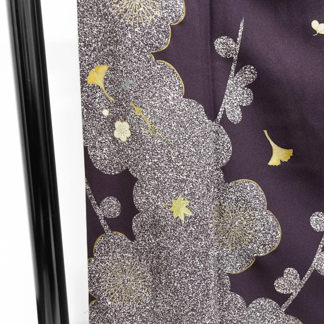 付け下げ 松葉 梅 金彩 たたき染 楓 銀杏 パープル 着物 112a d