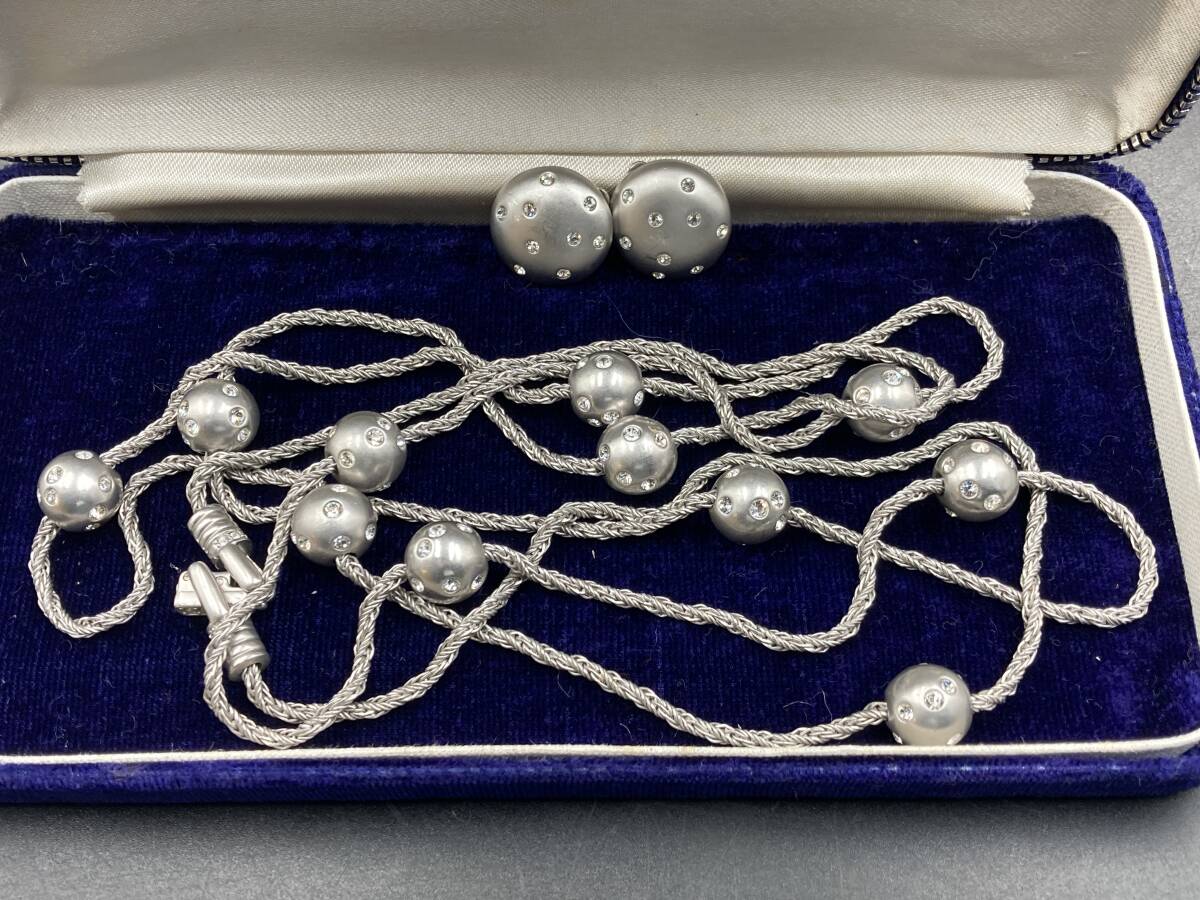 Swarovski　スワロフスキー　アクセサリーセット　ネックレス　イヤリング　シルバー　レディース　中古　美品　ケース無し　＊A1716＊