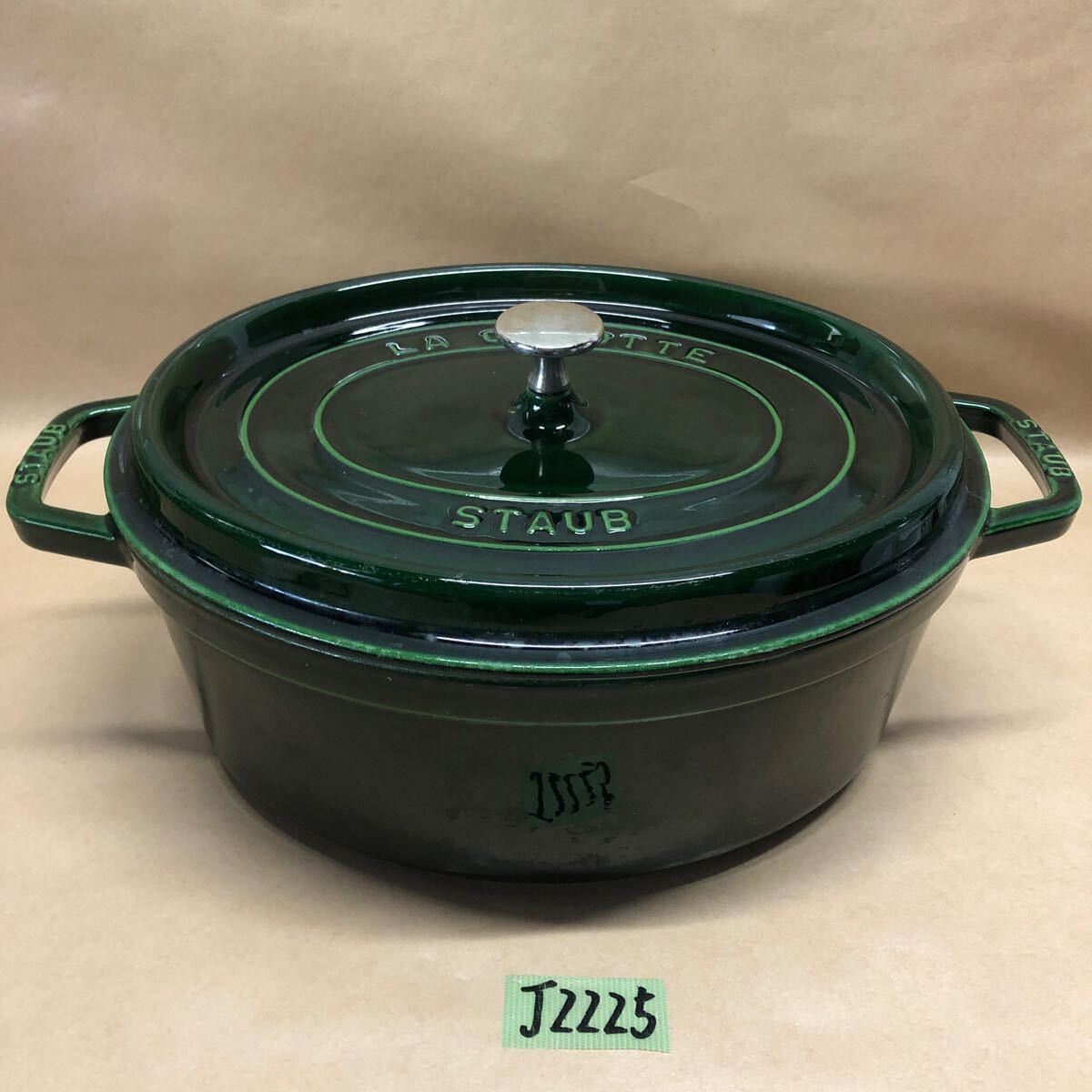 (J2225)STAUB LA COCOTTE ストウブ グリーン 31cm 両手鍋 鋳物 ホーロー 鍋