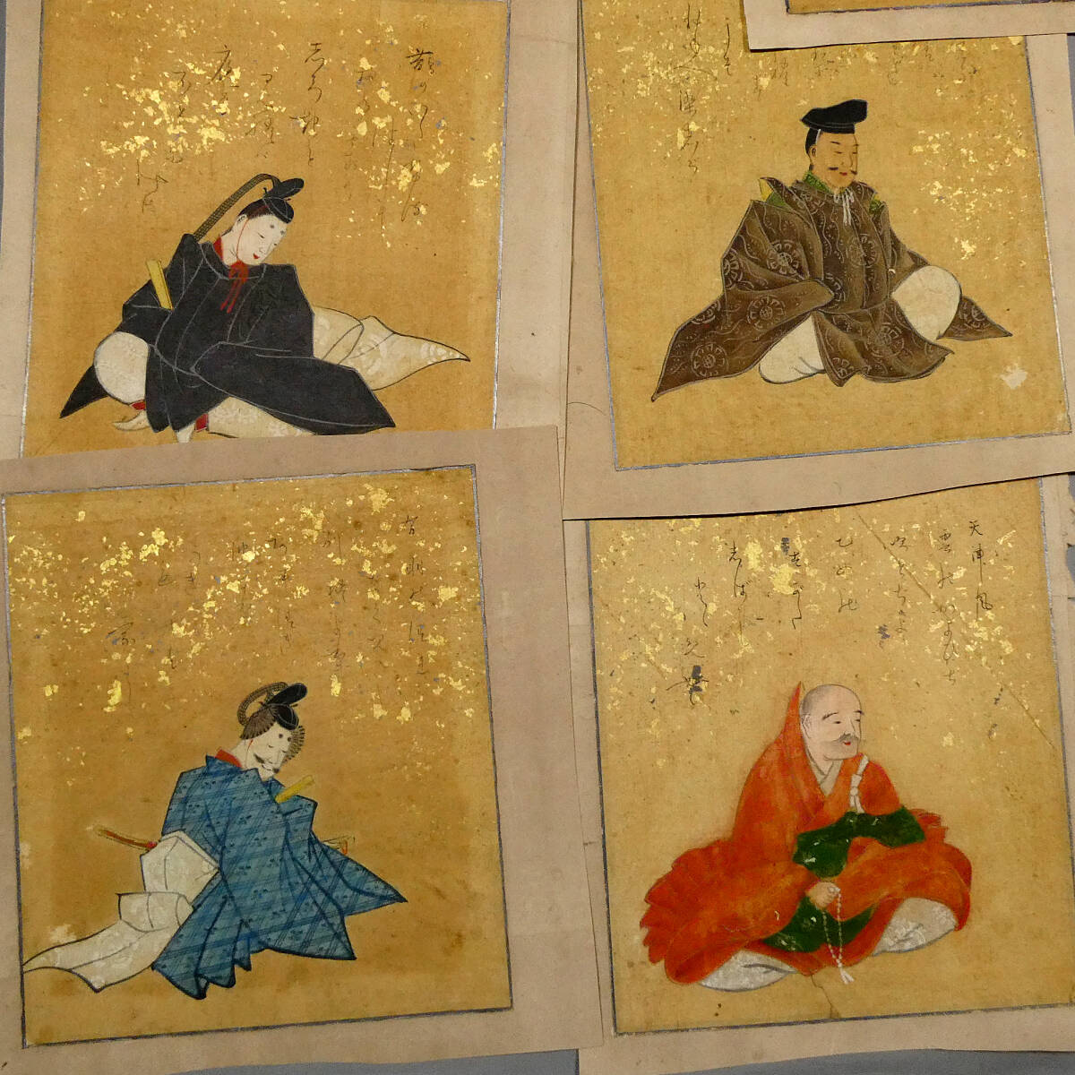 96点一括!◇百人一首 江戸時代 肉筆彩色 古画◇背景に金泥 左縦 96点一括!◇百人一首 江戸時代 肉筆彩色 古画◇背景に金泥 左縦