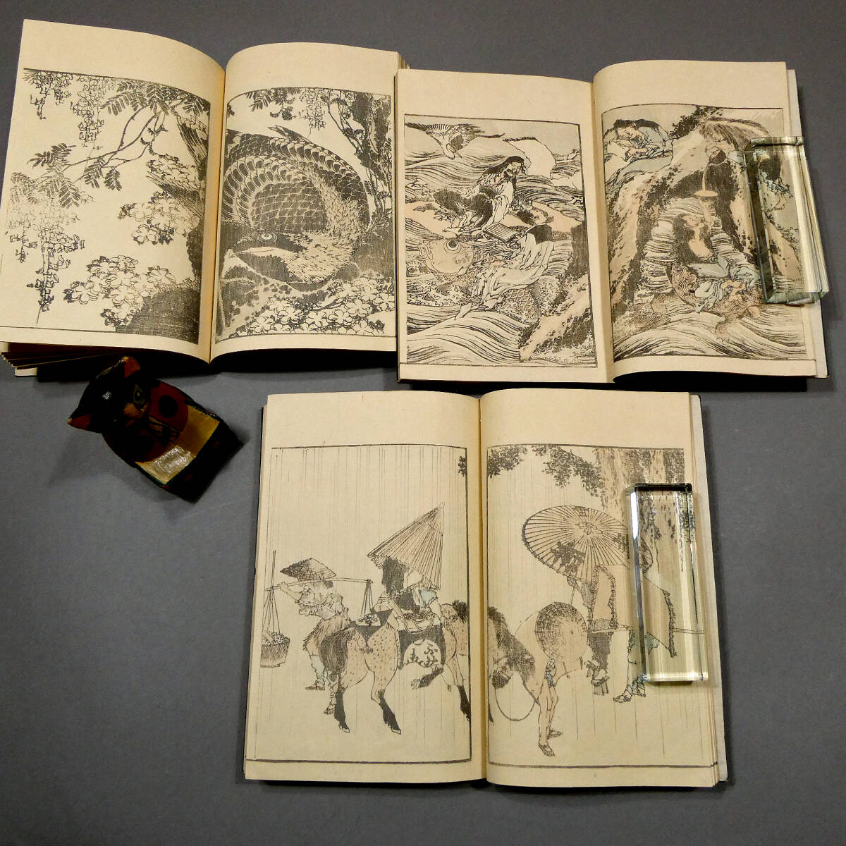 春のコレクション 葛飾北斎◇「北斎画譜」 上中下3巻揃い◇明治10年 木版和本 版画
