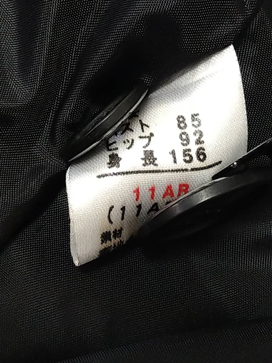 レディーススーツ 11AR 濃いグレー 白ストライプ 3ボタン 卒業(yè)式 入學式 身長156㎝【古著】
