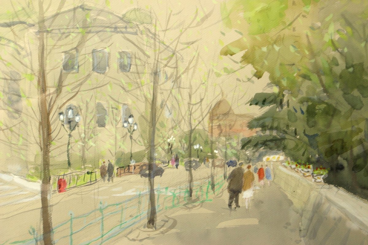 絵畫 水彩畫 林正治『并木の道』風(fēng)景畫 真作保証 現(xiàn)代創(chuàng)像美術(shù)協(xié)會(huì)會(huì)員 8號(hào) タトウ箱