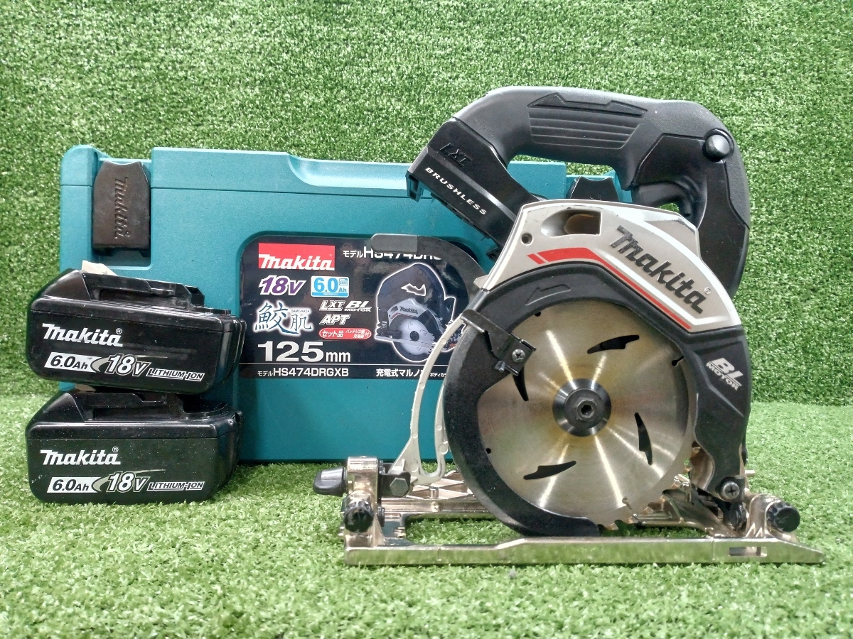中古品 makita マキタ 18V 125mm 充電式マルノコ HS474DZ + 6.0Ah バッテリー 2個 ケース 付 ②