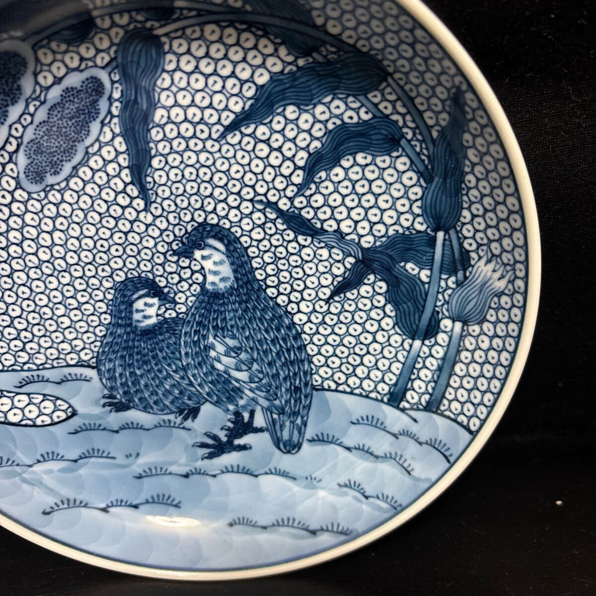 有田焼 源右衛門作 染付粟に鶉絵皿 共箱 源右衛門窯 飾り皿 和 有田焼 源右衛門作 染付粟に鶉絵皿 共箱 源右衛門窯 飾り皿 和
