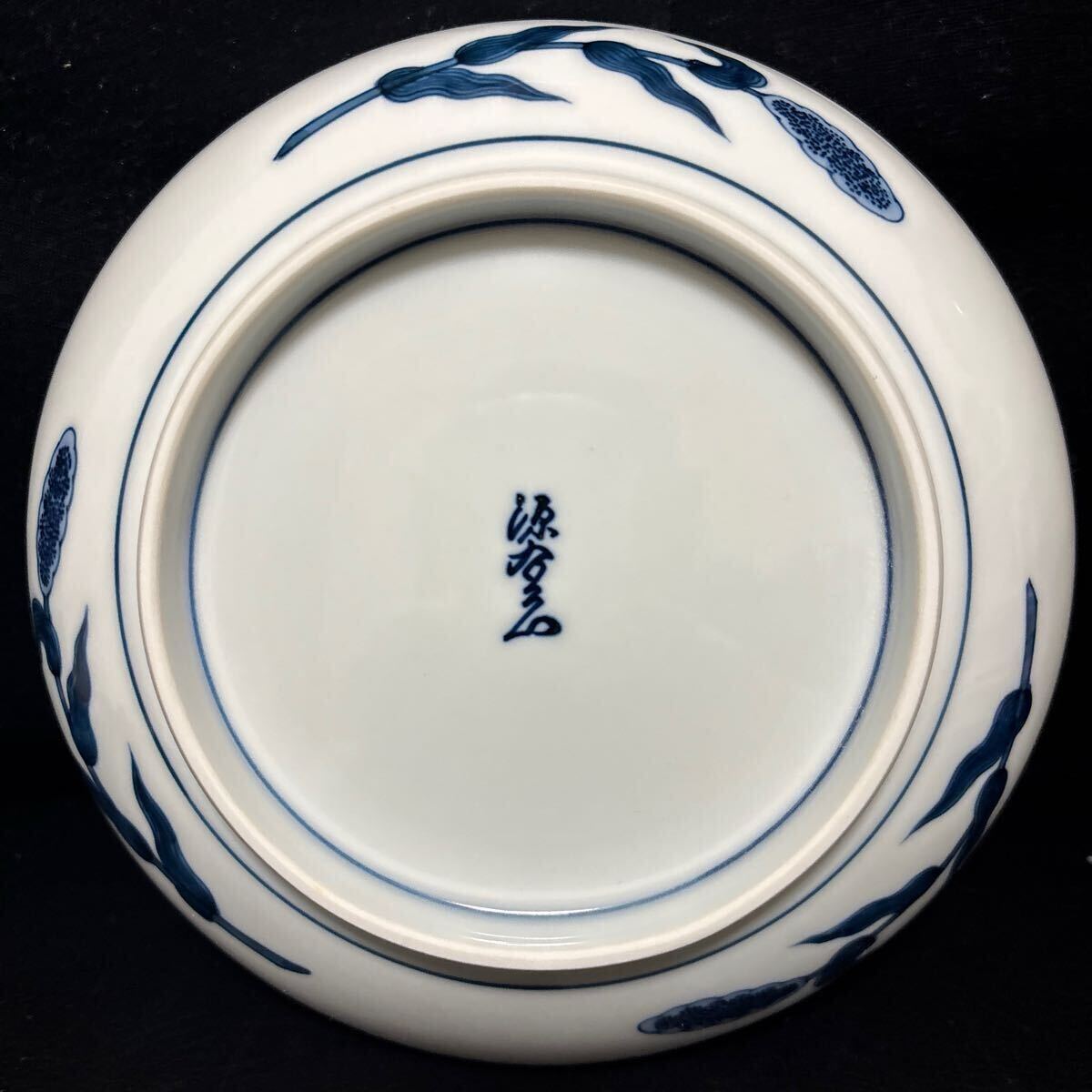 有田焼 源右衛門作 染付粟に鶉絵皿 共箱 源右衛門窯 飾り皿 和 有田焼 源右衛門作 染付粟に鶉絵皿 共箱 源右衛門窯 飾り皿 和