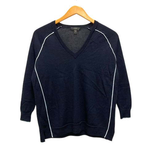 ジェイクルー J.CREW ニット セーター ウール Vネック ライン 長袖 XXS 紺 ネイビー レディース