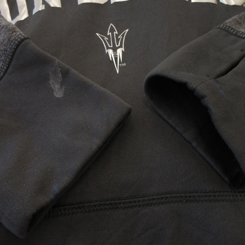 ナイキ NIKE プルパーカー スウェット トレーナー 長袖 フィンガーホール プリント SUN DEVILS ロゴ 配色 切替 アメフト M グレー_画像7