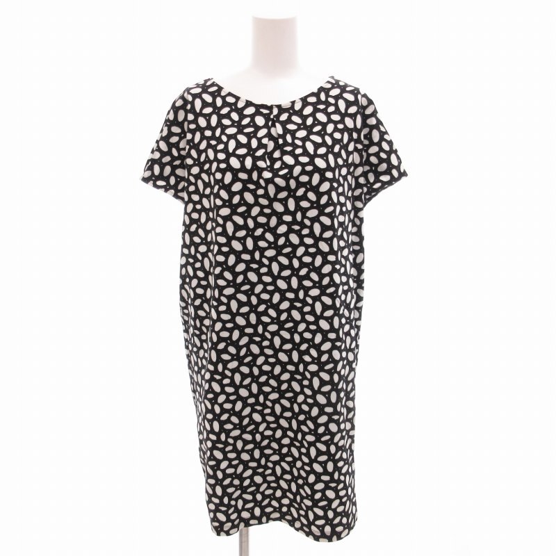 マリメッコ marimekko ワンピース 総柄 半袖 ひざ丈 S 黒 白 ブラック ホワイト /HO◆ 1226 レディース