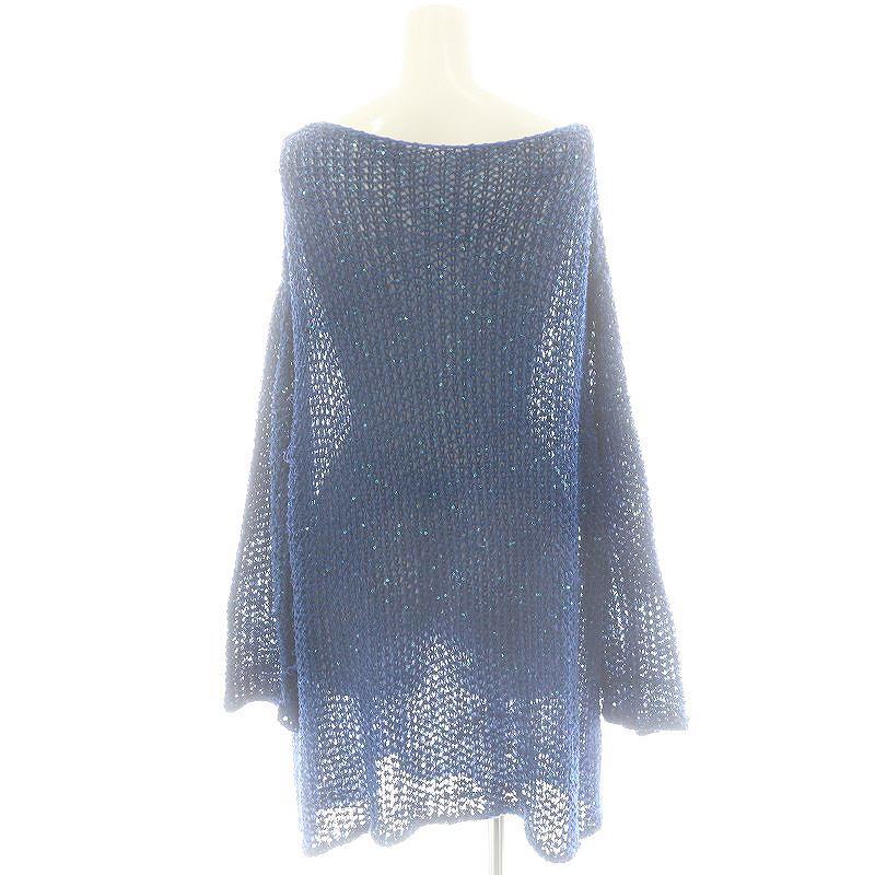 アメリヴィンテージ 24SS GLITTER LOOSE FITTING KNIT TOP ニットトップ 長袖 ボートネック スパンコール 青 ブルー 01410140300 /KO_画像2