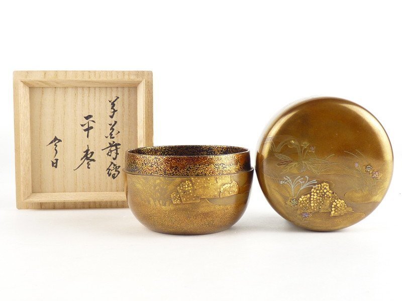 扇屋】 竹内幸斎 作「菊桐蒔絵 平棗」共箱 高さ 約5.5cm 幅 約 扇屋】 竹内幸斎 作「菊桐蒔絵 平棗」共箱 高さ 約5.5cm 幅 約