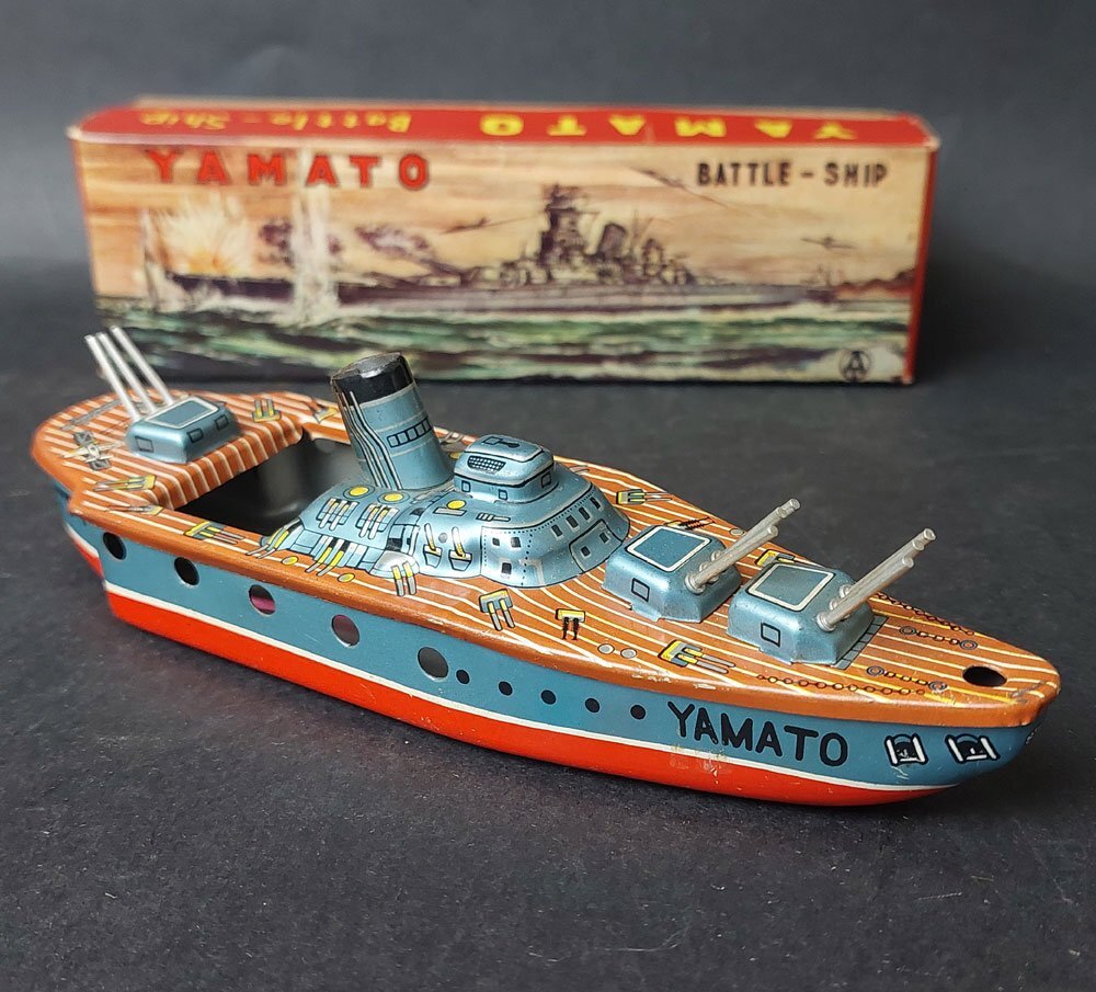 レビュー高評価のおせち贈り物 ブリキ 当時物 J49 BATTLE-SHIP 現状 箱付き ヤマト 大和 YAMATO 船、ボート