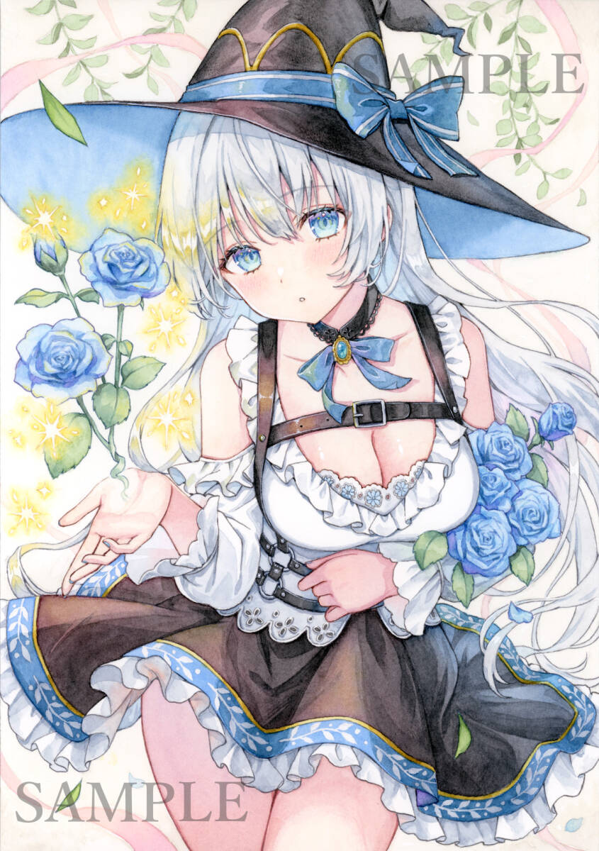手描きイラスト 『青薔薇の魔女』 創作*オリジナル*A4サイズ 手描きイラスト 『青薔薇の魔女』 創作*オリジナル*A4サイズ