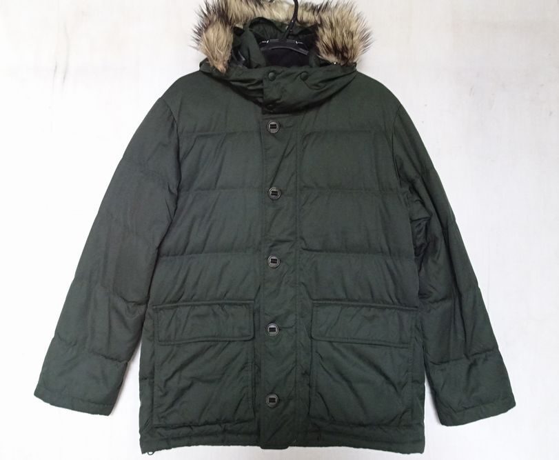 UNIQLO/ユニクロ/ダウンジャケット/315-069090/前ジップアップ/ファー/フード取外可能/袖口二重/深緑/ダークグリーン/Lサイズ(1/15R7)