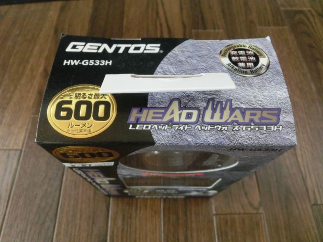 ??【7A6?b】GENTOS　ヘッドウォーズ ヘッドライトハイブリッド PK 充電式 明るさ600～50Lm　HW-G533H　未使用??