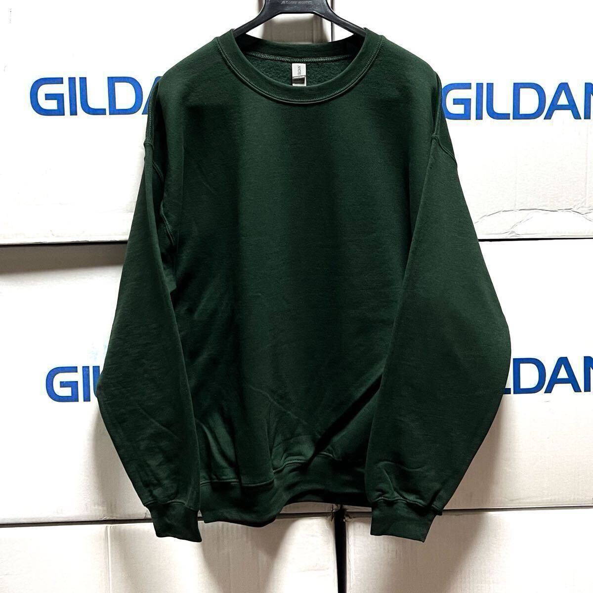 GILDAN フォレストグリー L 深緑 ダークグリーン セットイン トレーナー 8.0oz スウェット ギルダン 無地 長袖 裏起毛☆