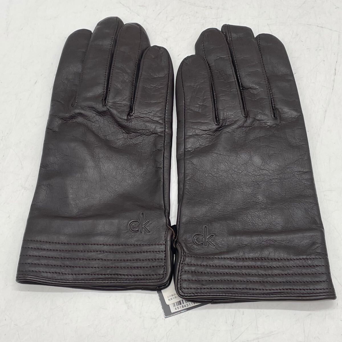 KO1633□CalvinKlein カルバンクライン 手袋 レザー グローブ 羊革 ブラウン 25㎝ メンズ 未使用タグ付き
