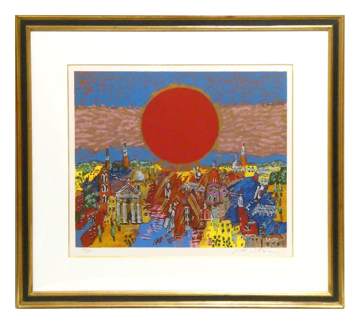 真作 PHIL FROST フロスト 直筆原画 絵画 サイン入り 一点物 真作】【WISH】絹谷幸二「ベネチアに昇る太陽」リトグラフ 6号