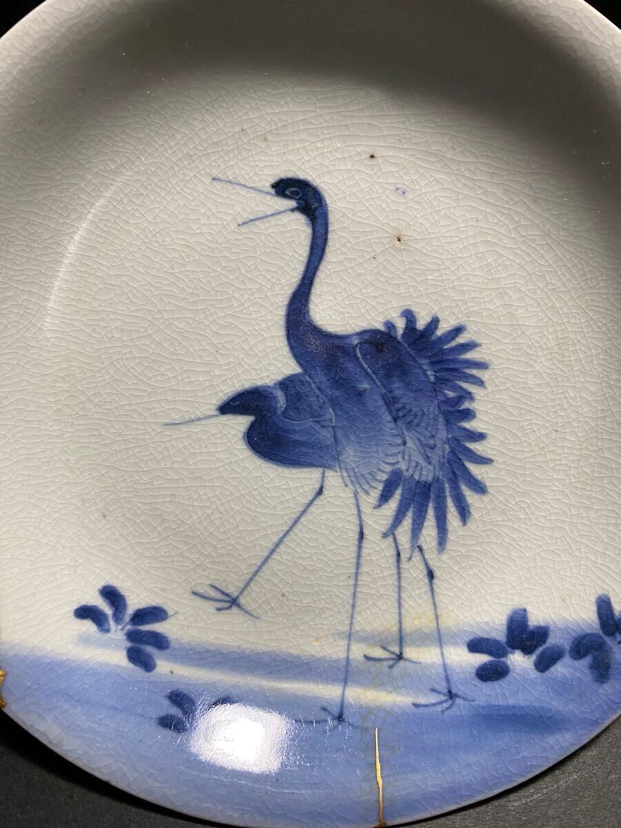 孝】古伊万里 染付 双鶴文小皿 藍九谷 古九谷 江戸前期 古美術 孝】古伊万里 染付 双鶴文小皿 藍九谷 古九谷 江戸前期 古美術