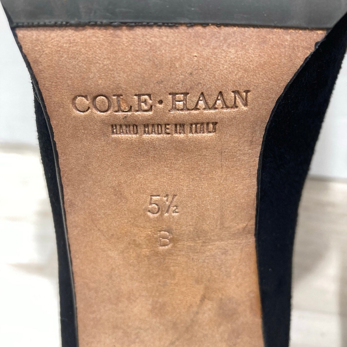 COLE HAAN コールハーン スエード ヒール パンプス サイズ5 1/2(約22.5cm) 靴 シューズ ブラック レディース[D3013]