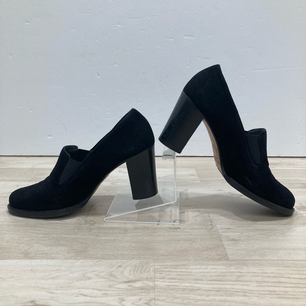 COLE HAAN コールハーン スエード ヒール パンプス サイズ5 1/2(約22.5cm) 靴 シューズ ブラック レディース[D3013]