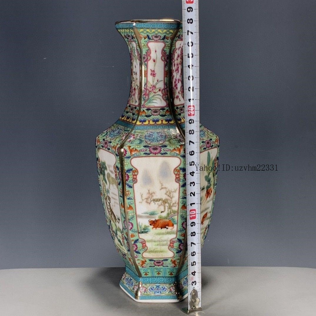 パステルとエナメル花動物六角花瓶 景徳鎮 陶磁器 装飾品 工芸品 美術品 置物 パステルとエナメル花動物六角花瓶 景徳鎮 陶磁器 装飾品 工芸品