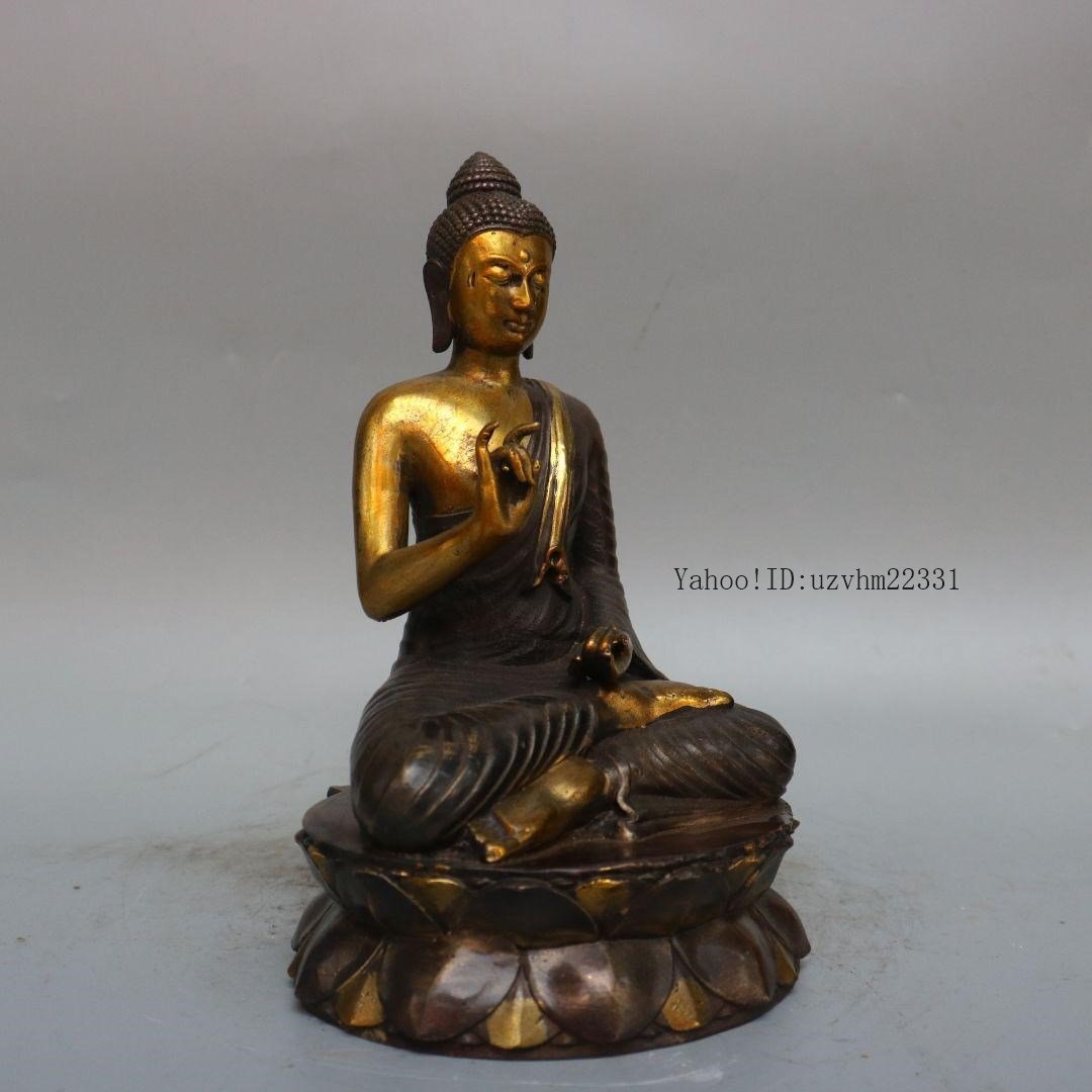 薬師仏 銅器 稀少品 重厚 極細工 工芸品 美術品 置物 仏事 秘藏 清 純手工鏨刻 銅塗金 西方三聖仏像一尊 銅製品 銅器 極細