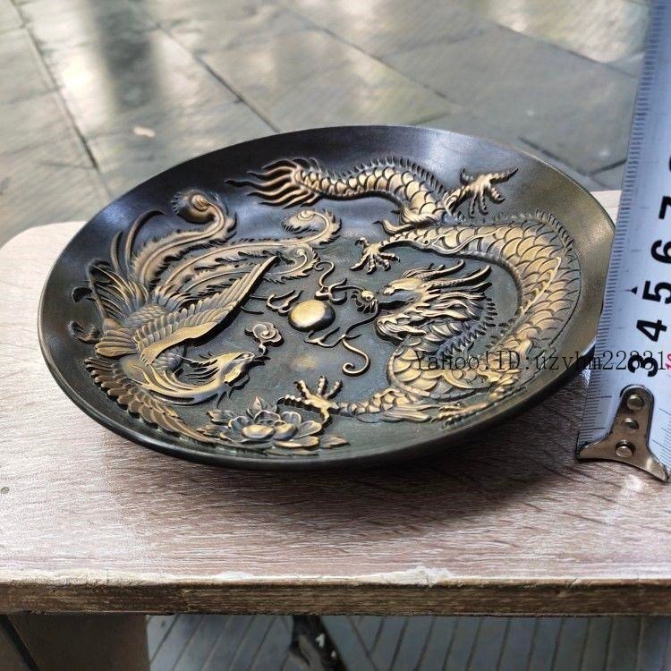 仁】『黄銅製・塗金・龍鳳呈祥紋・花瓶一對・置物・賞物』極細工 仁】『黄銅製・塗金・龍鳳呈祥紋・花瓶一對・置物・賞物』極細工
