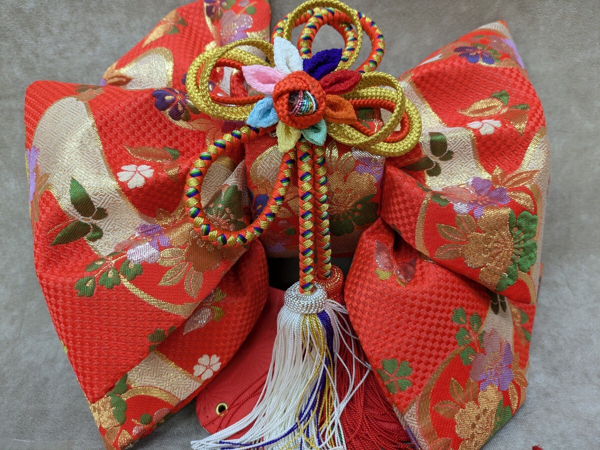 結(jié)び帯 裾除け 帯揚げ 子供用 5歳児用? 著付け小物 二部式帯 七五三 お正月 著物 和裝小物 お祝い 古典柄 和柄 花柄 蝶々 オレンジ色