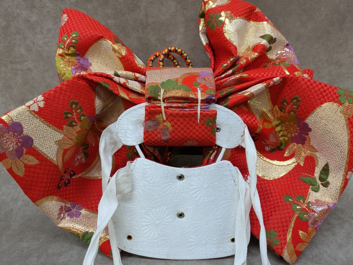結(jié)び帯 裾除け 帯揚げ 子供用 5歳児用? 著付け小物 二部式帯 七五三 お正月 著物 和裝小物 お祝い 古典柄 和柄 花柄 蝶々 オレンジ色