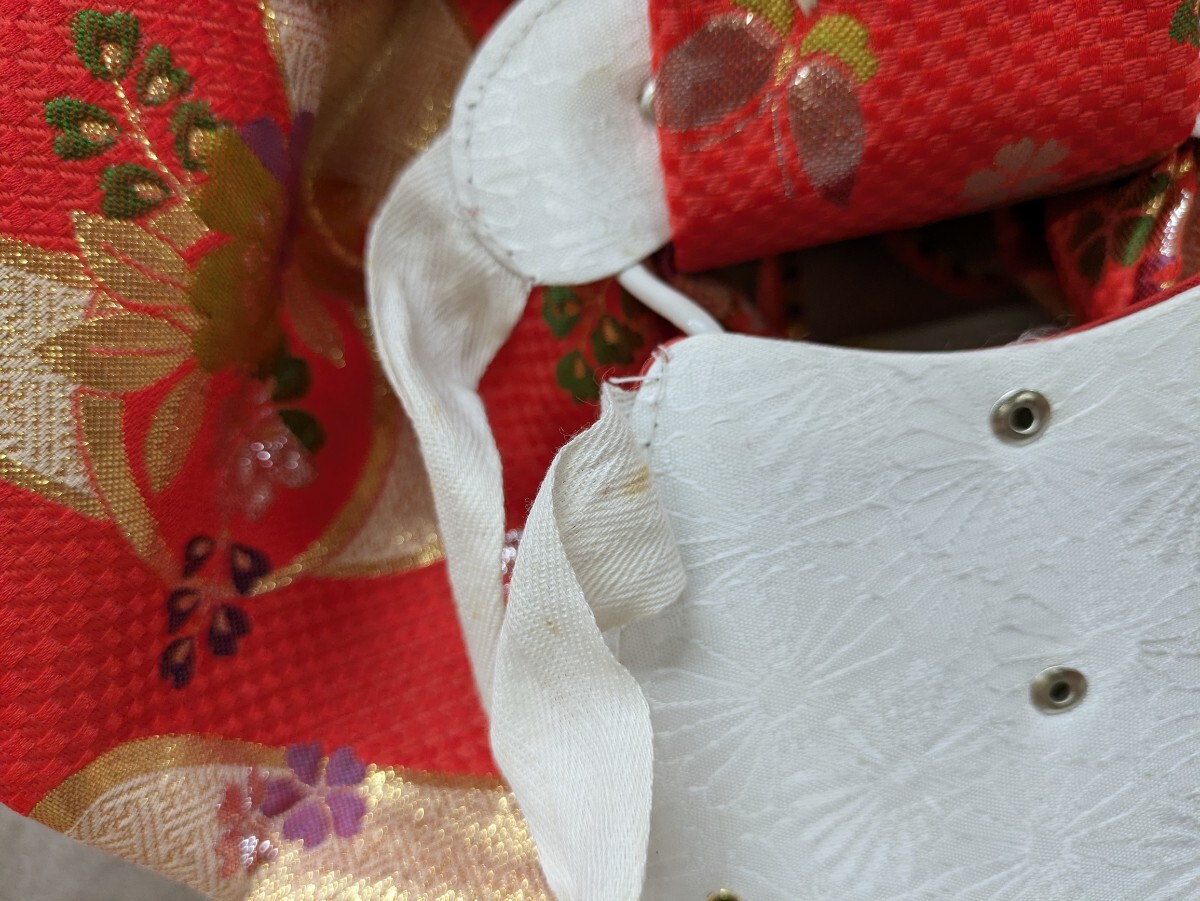 結(jié)び帯 裾除け 帯揚げ 子供用 5歳児用? 著付け小物 二部式帯 七五三 お正月 著物 和裝小物 お祝い 古典柄 和柄 花柄 蝶々 オレンジ色