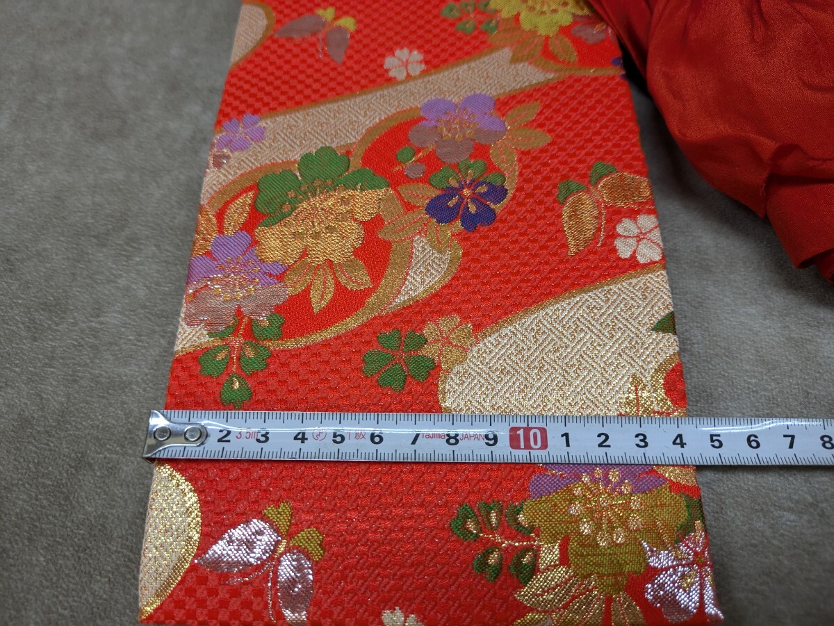 結(jié)び帯 裾除け 帯揚げ 子供用 5歳児用? 著付け小物 二部式帯 七五三 お正月 著物 和裝小物 お祝い 古典柄 和柄 花柄 蝶々 オレンジ色
