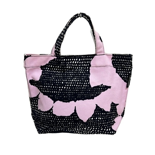 マリメッコ marimekko トートバッグ - ダークネイビー×ライトピンク×白 美品 バッグ