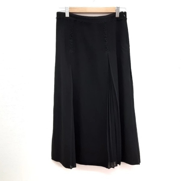 ヒロココシノ HIROKO KOSHINO ロングスカート サイズ38 M - 黒×ダークネイビー レディース プリーツ/レース 美品 ボトムス