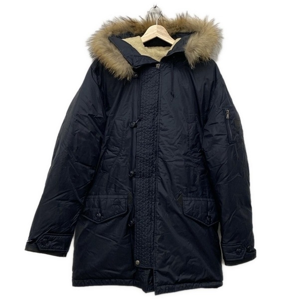 エーグル AIGLE ダウンコート サイズL - ダークネイビー×ベージュ メンズ 長袖/ファー/冬/秋 コート