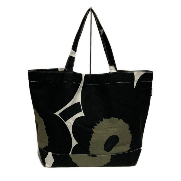 マリメッコ marimekko トートバッグ - 黒×カーキ×白 ウニッコ バッグ