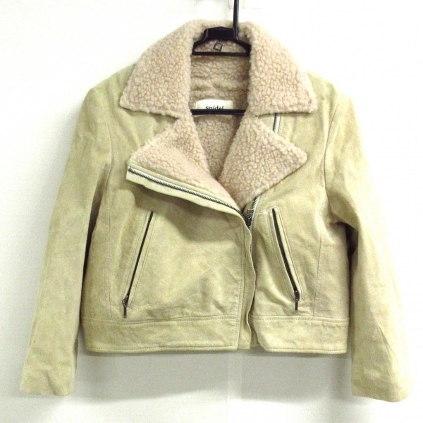 スナイデル snidel ライダースジャケット サイズ0 XS - ベージュ レディース 長袖/フェイクムートン/ジップアップ/秋/冬 ジャケット_画像1
