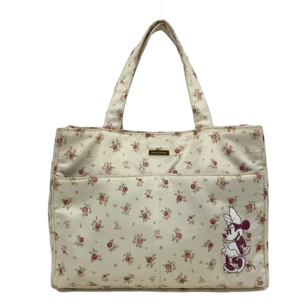 メゾンドフルール Maison de FLEUR トートバッグ - ライトピンク×ボルドー×マルチ 花柄/ミニーマウス/Disneyコラボ バッグ