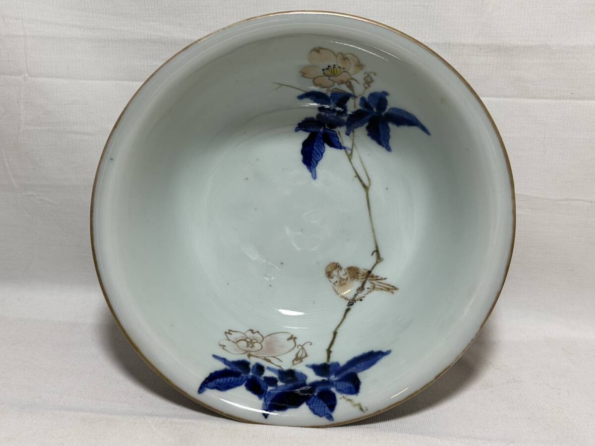 中国美術。清朝古い染付け鉢