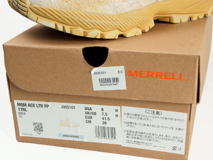 【新品】定価3.19万MERRELL メレル MQM ACE LTR FP 1TRL《数量限定プレミアム》上質スエードレザー スニーカー トレッキング 26cmゴールド