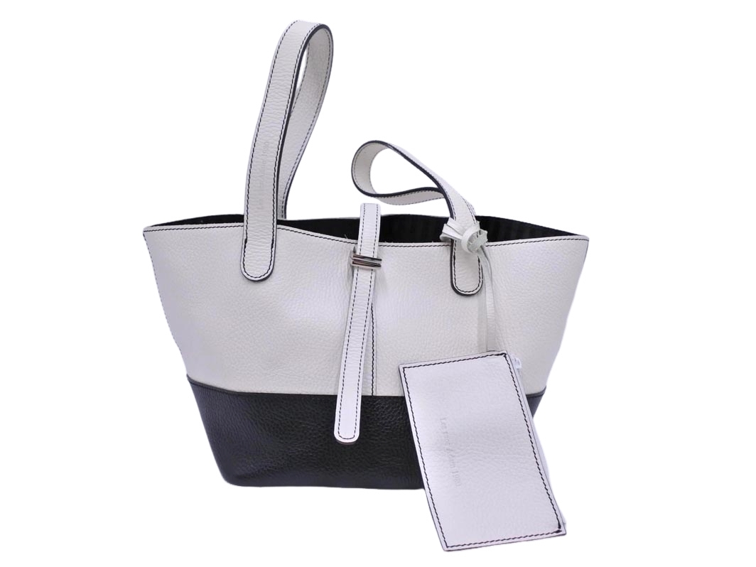 Les sacs Adam 1980 ルサックアダム レザー バイカラー ハンド バッグ 白ｘ黒 ◇■ ☆ faa6 レディース