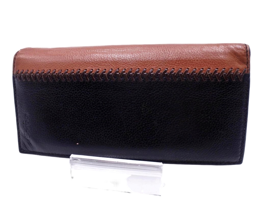 COACH コーチ F75226 レザー ベースボール 長 財布 黒Ｘ茶 ■■ ☆ faa6 メンズ