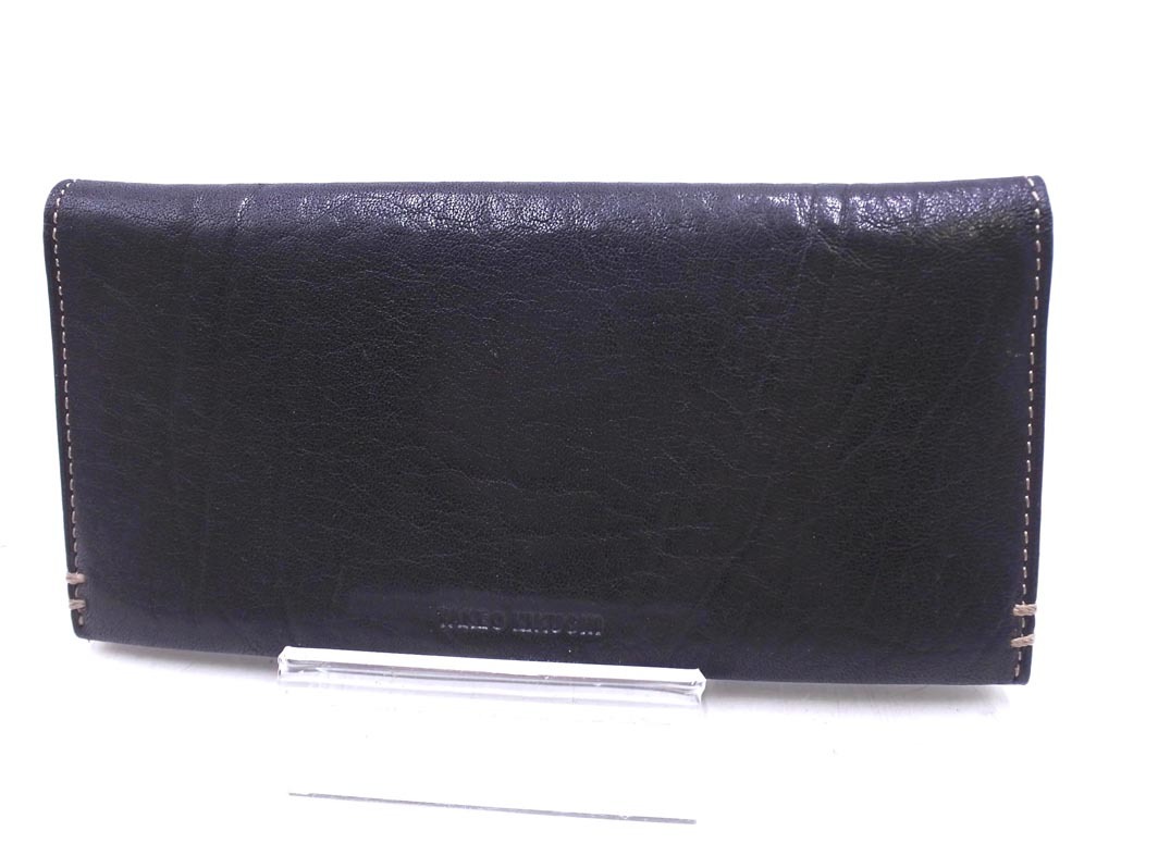 TAKEO KIKUCHI タケオキクチ レザー 二つ折り 長 財布 黒 ■■ ☆ faa6 レディース