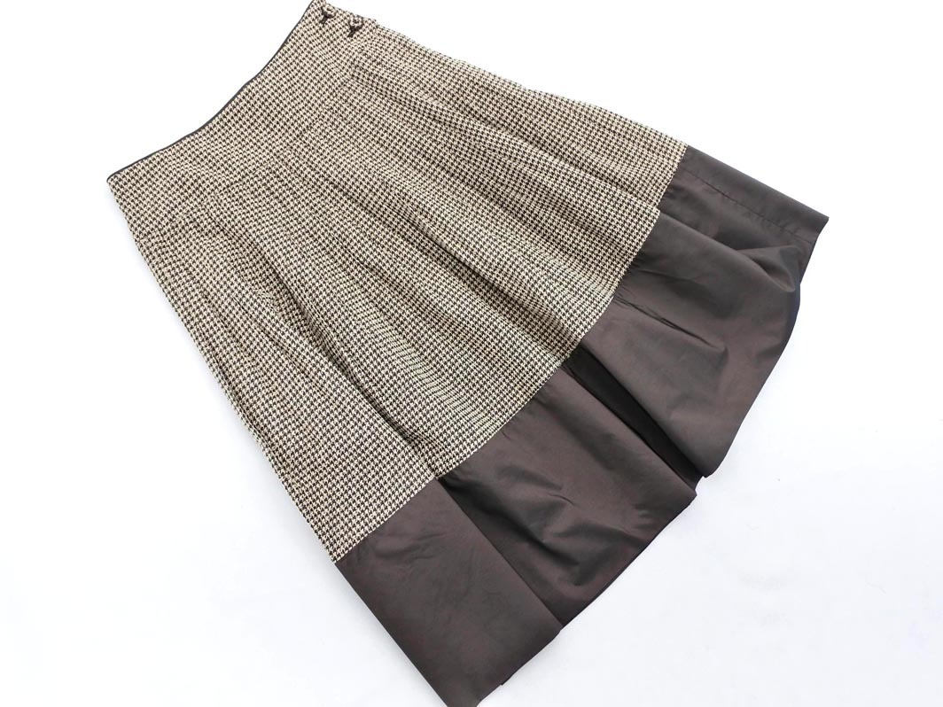 HIROKO KOSHINO ヒロココシノ 千鳥柄 切替 Aライン 台形 スカート size38/茶 ◇■ ☆ fab0 レディース