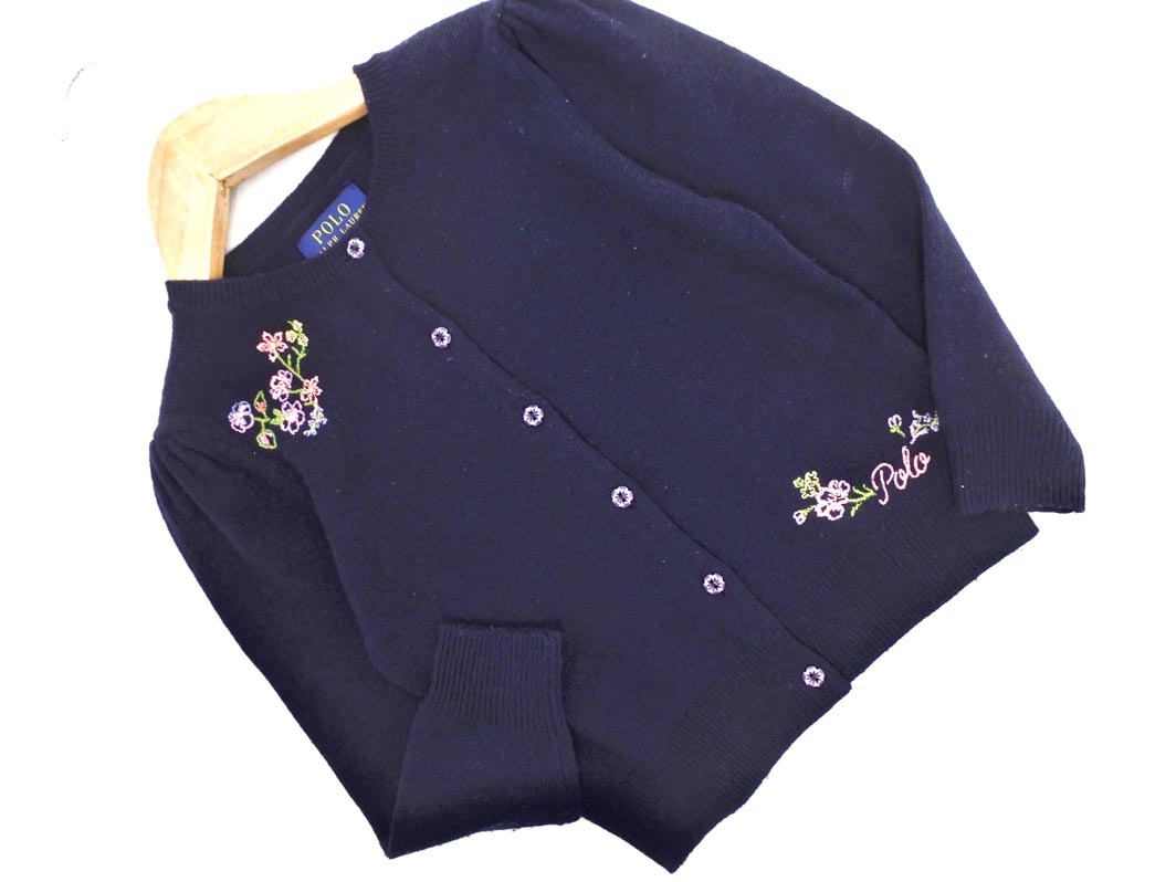 POLO RALPH LAUREN ポロ ラルフローレン ウール100% 刺繍 カーディガン size4（100cm）/紺 ◇■ ☆ faa9 子供服