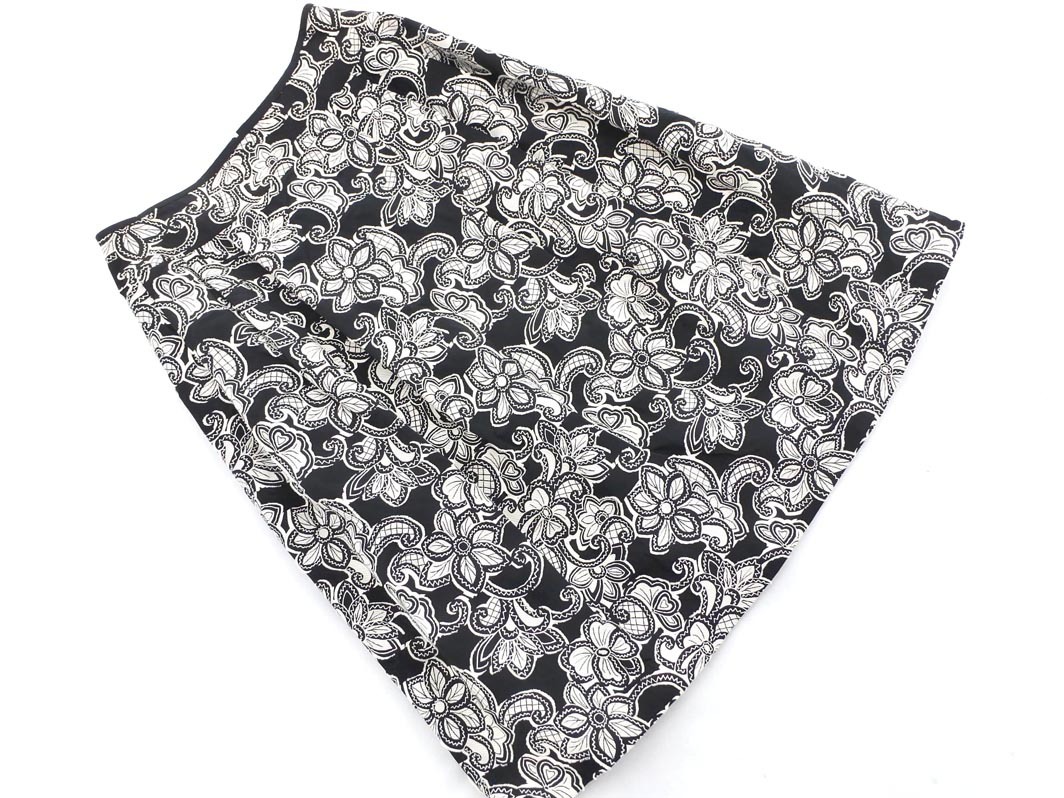 HIROKO KOSHINO ヒロココシノ 総柄 Aライン 台形 スカート size38/ベージュｘ黒 ◇■ ☆ fab0 レディース