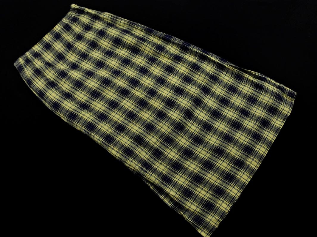 ネコポスOK URBAN RESEARCH DOORS アーバンリサーチドアーズ リネン100% チェック タイト スカート size36/紺x黃 ■◇ ☆ faa9 レディース