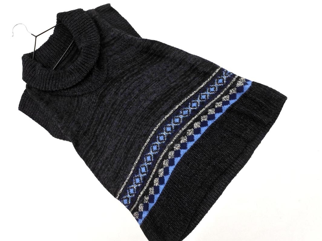 ARAMIS アラミス ウール混 オフタートルネック ニット ベスト size40/黒ｘグレーｘ青 ◇■ ☆ fab4 レディース